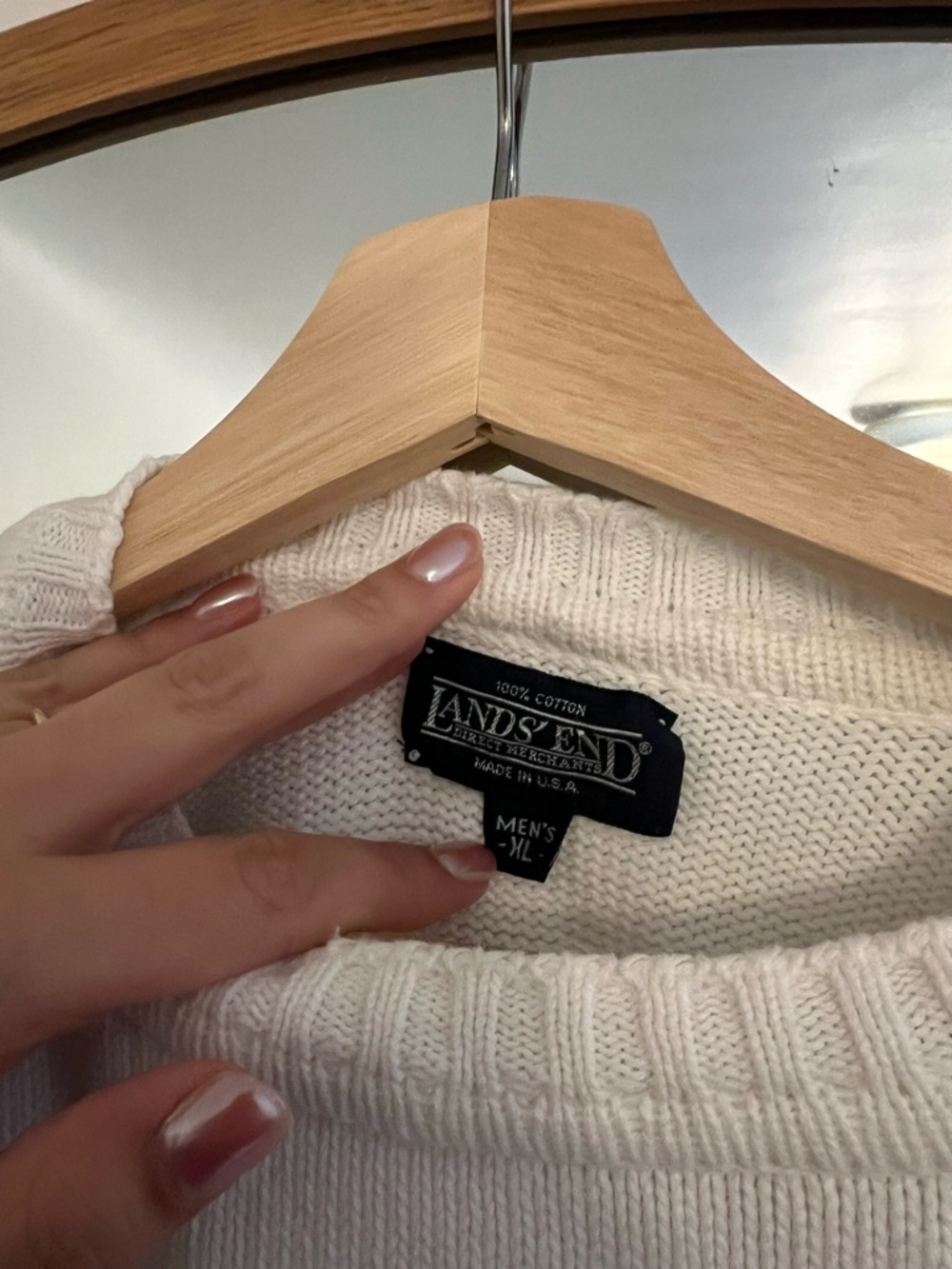 Vintage Lands' End Cream Knit Cotton Sweater